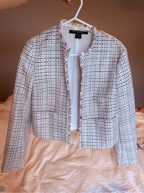 French Connection Black and White Tweed Cropped Blazer